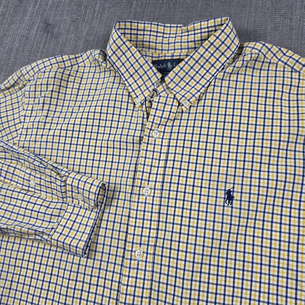 Ralph Lauren Classic Fit Mens XXL Button Down Shirt Yellow Blue Plaid Gingham